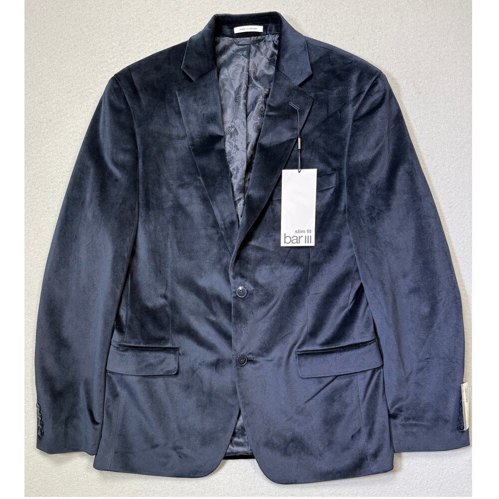 Bar III Men's Slim-Fit Velvet Sport Coat Navy 38R $295